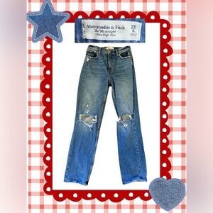 Abercrombie & Fitch Women's Distressed Blue Straight Leg Jeans